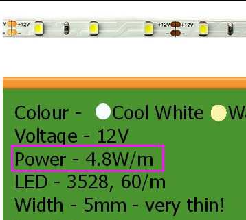 12V input, 4.8W/M light strip